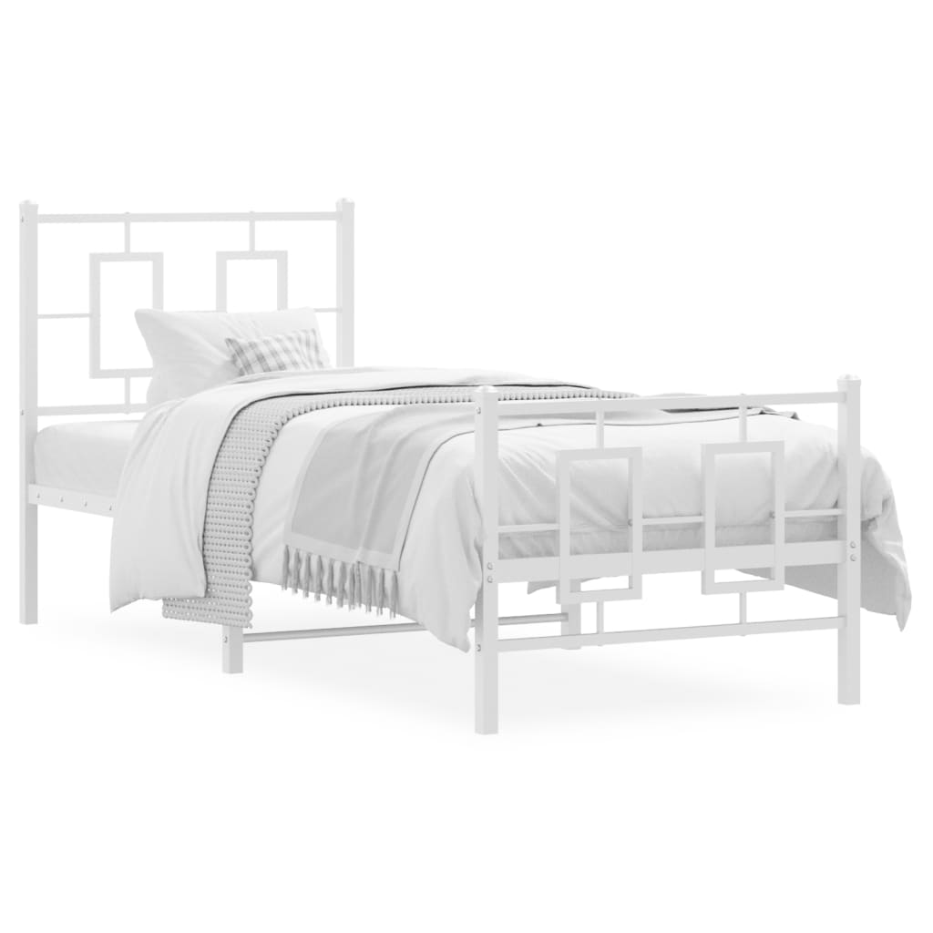 sengeramme med sengegavl og fodgærde 75x190 cm metal hvid
