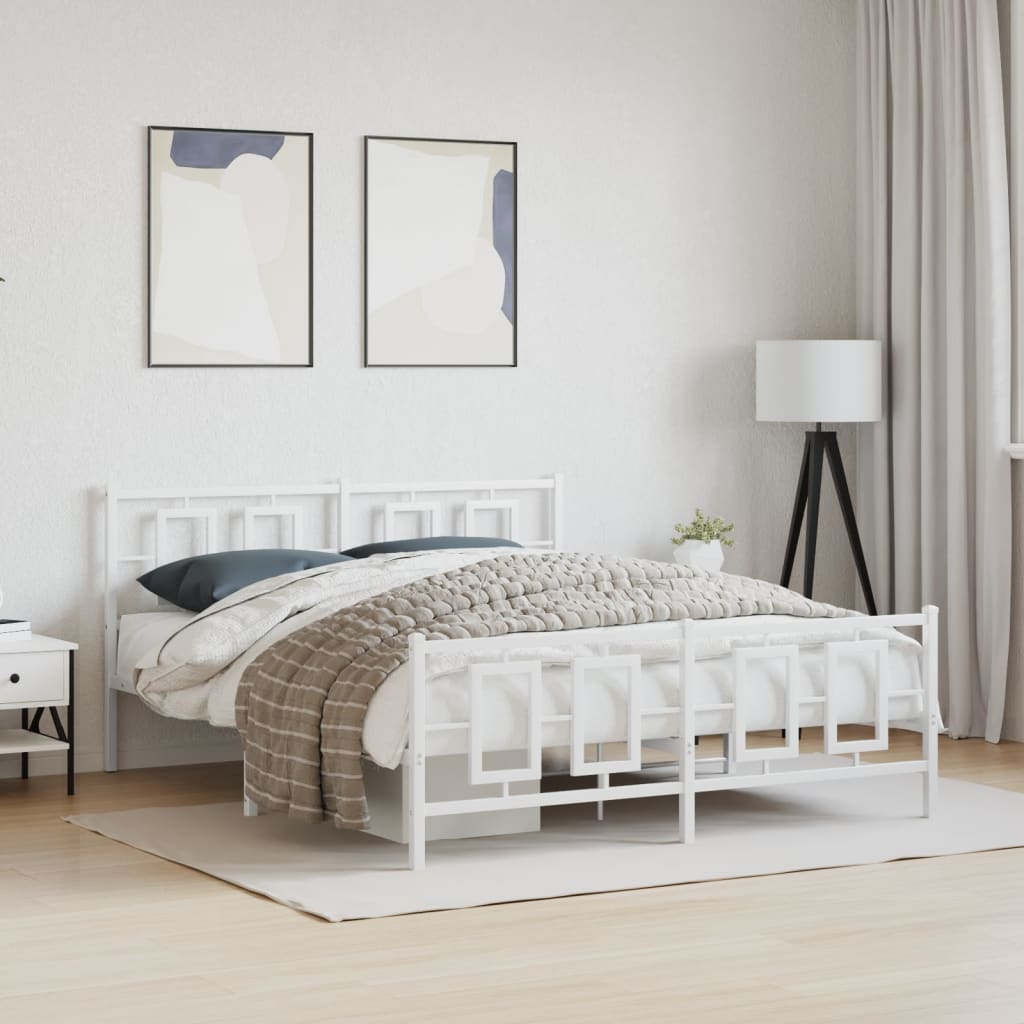 sengeramme med sengegavl og fodgærde 150x200 cm metal hvid