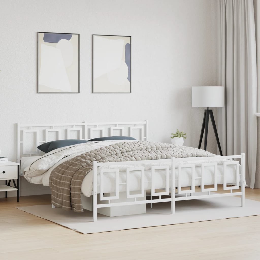 sengeramme med sengegavl og fodgærde 183x213 cm metal hvid