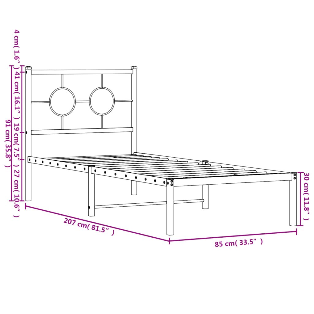 sengeramme med sengegavl 80x200 cm metal sort