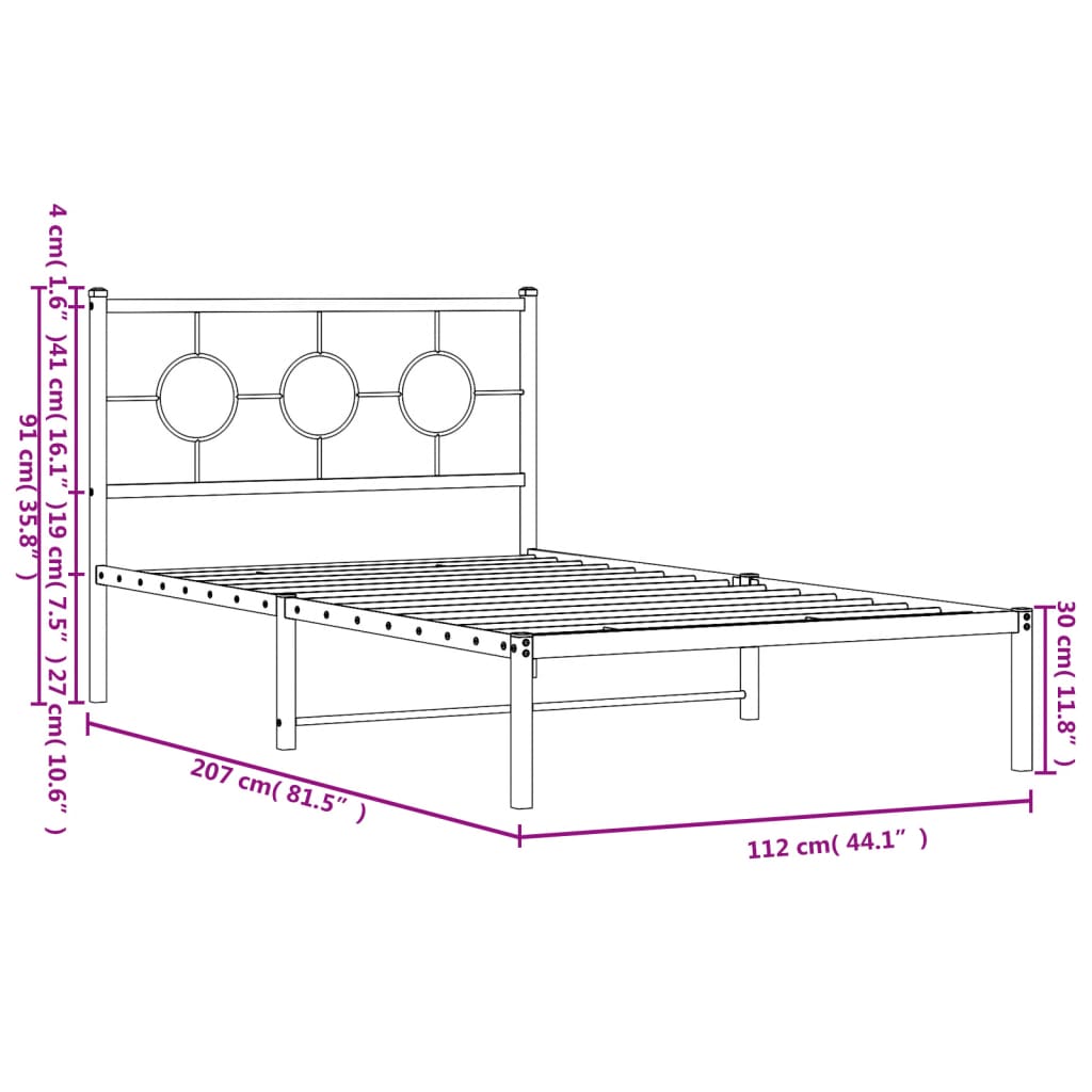 sengeramme med sengegavl 107x203 cm metal sort