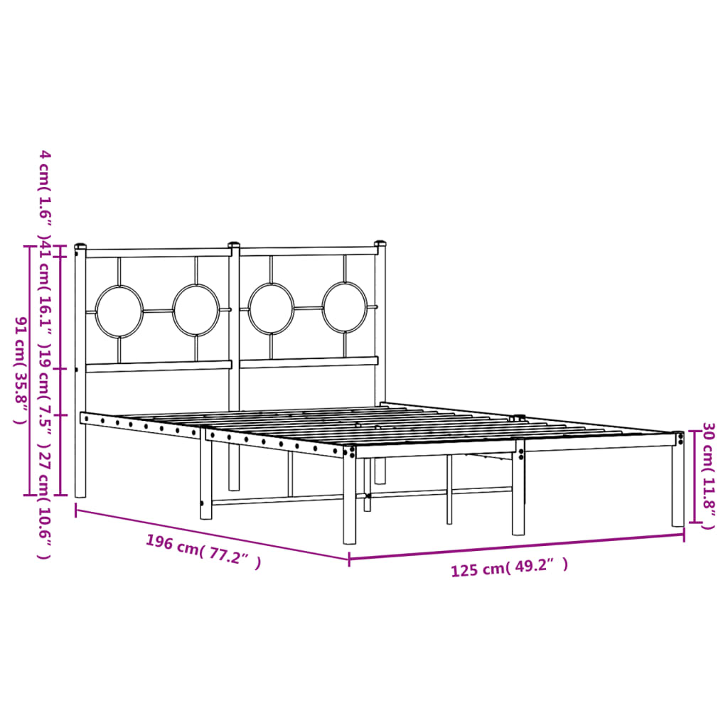 sengeramme med sengegavl 120x190 cm metal sort