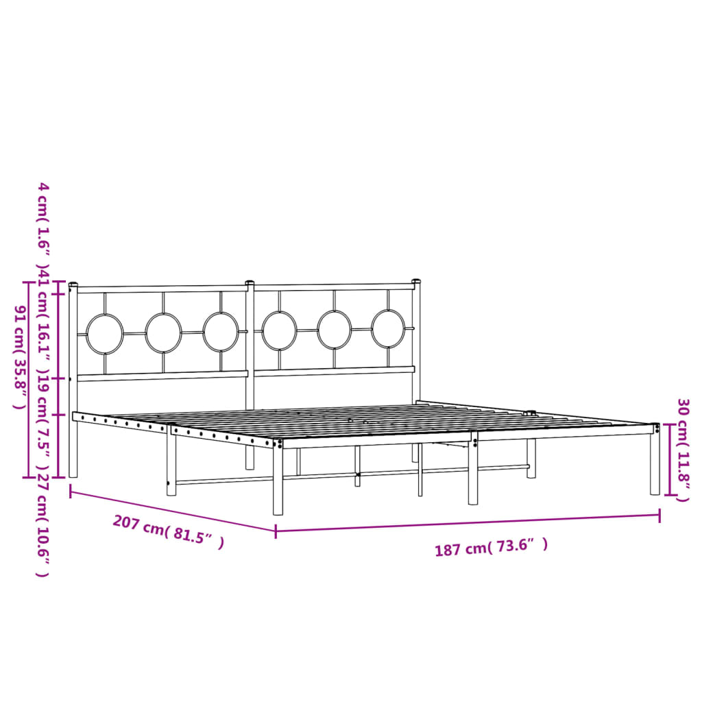 sengeramme med sengegavl 180x200 cm metal sort