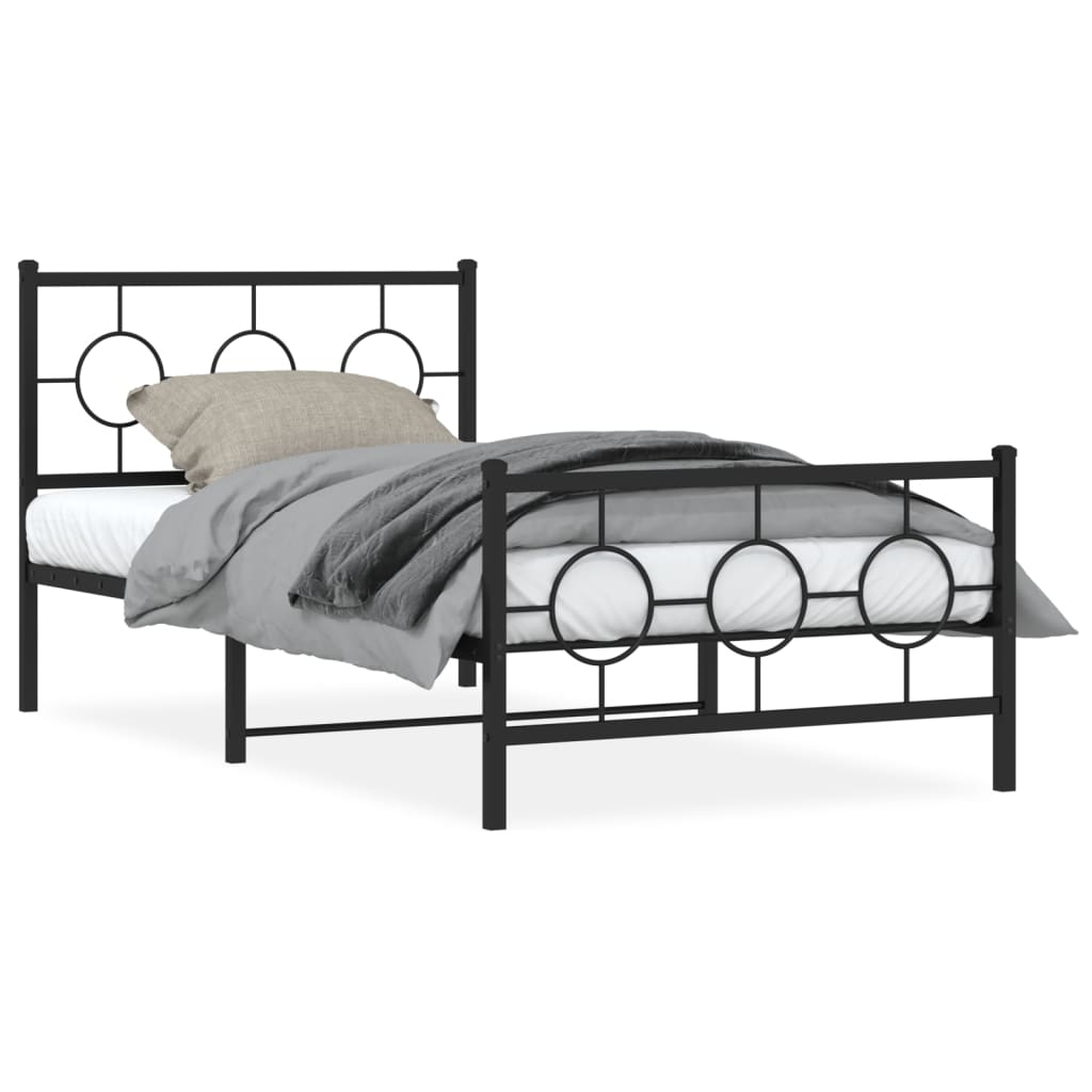 sengeramme med sengegavl og fodgærde 100x190 cm metal sort
