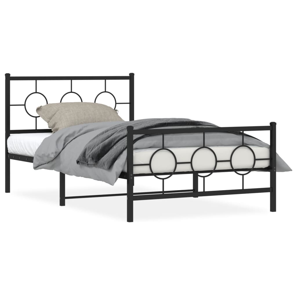 sengeramme med sengegavl og fodgærde 107x203 cm metal sort