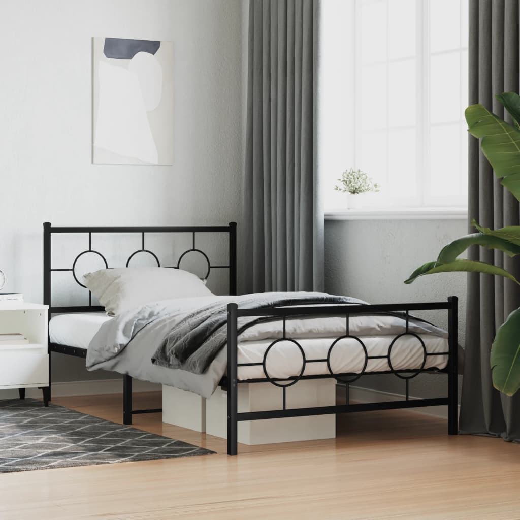 sengeramme med sengegavl og fodgærde 107x203 cm metal sort
