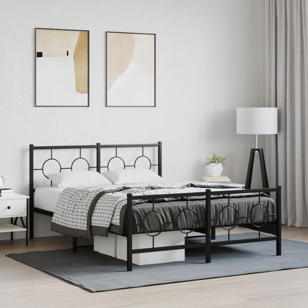 sengeramme med sengegavl og fodgærde 135x190 cm metal sort