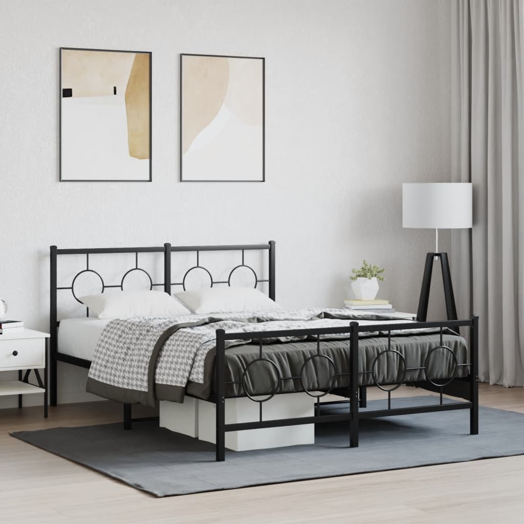 sengeramme med sengegavl og fodgærde 140x190 cm metal sort