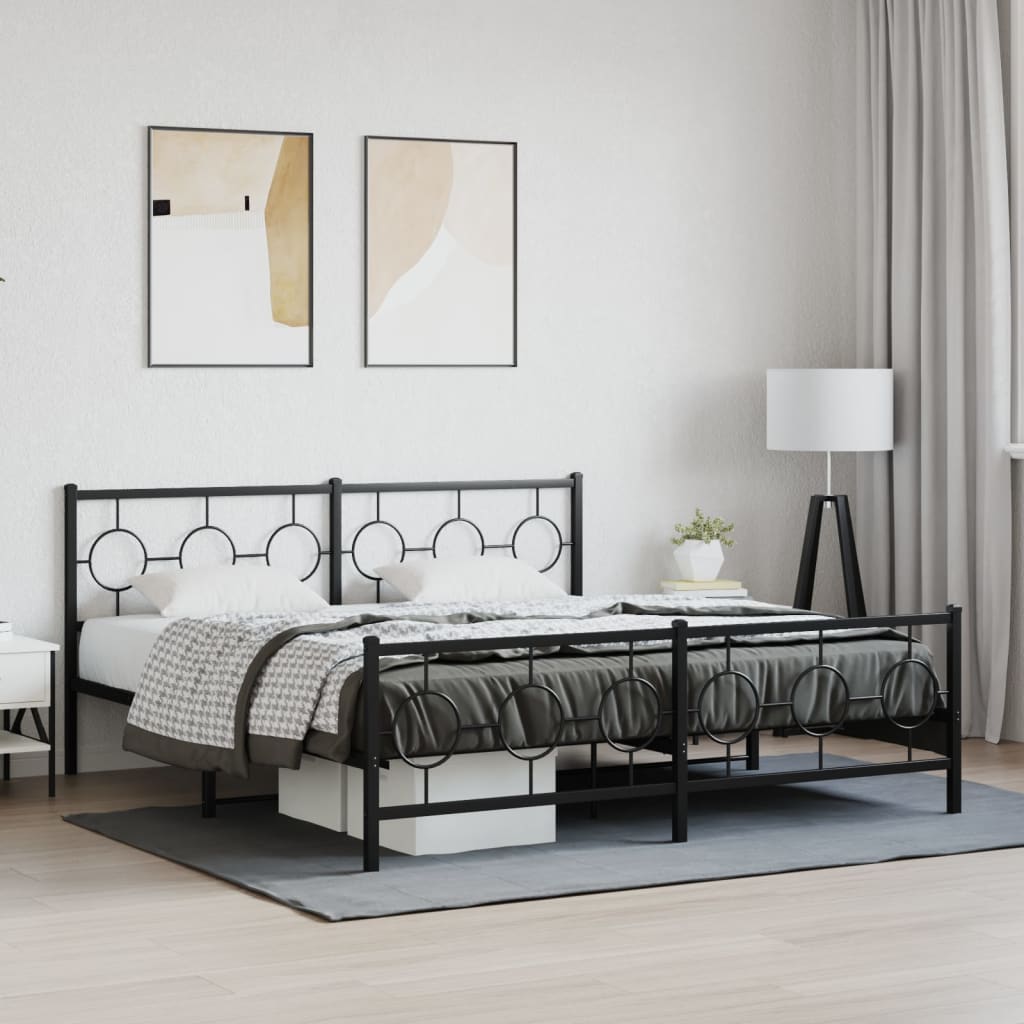 sengeramme med sengegavl og fodgærde 183x213 cm metal sort