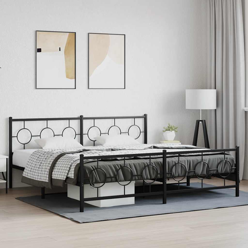 sengeramme med sengegavl og fodgærde 200x200 cm metal sort