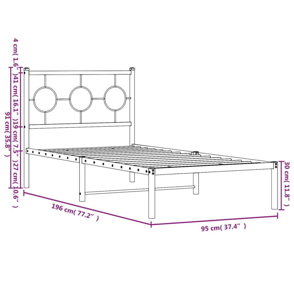 sengeramme med sengegavl 90x190 cm metal hvid