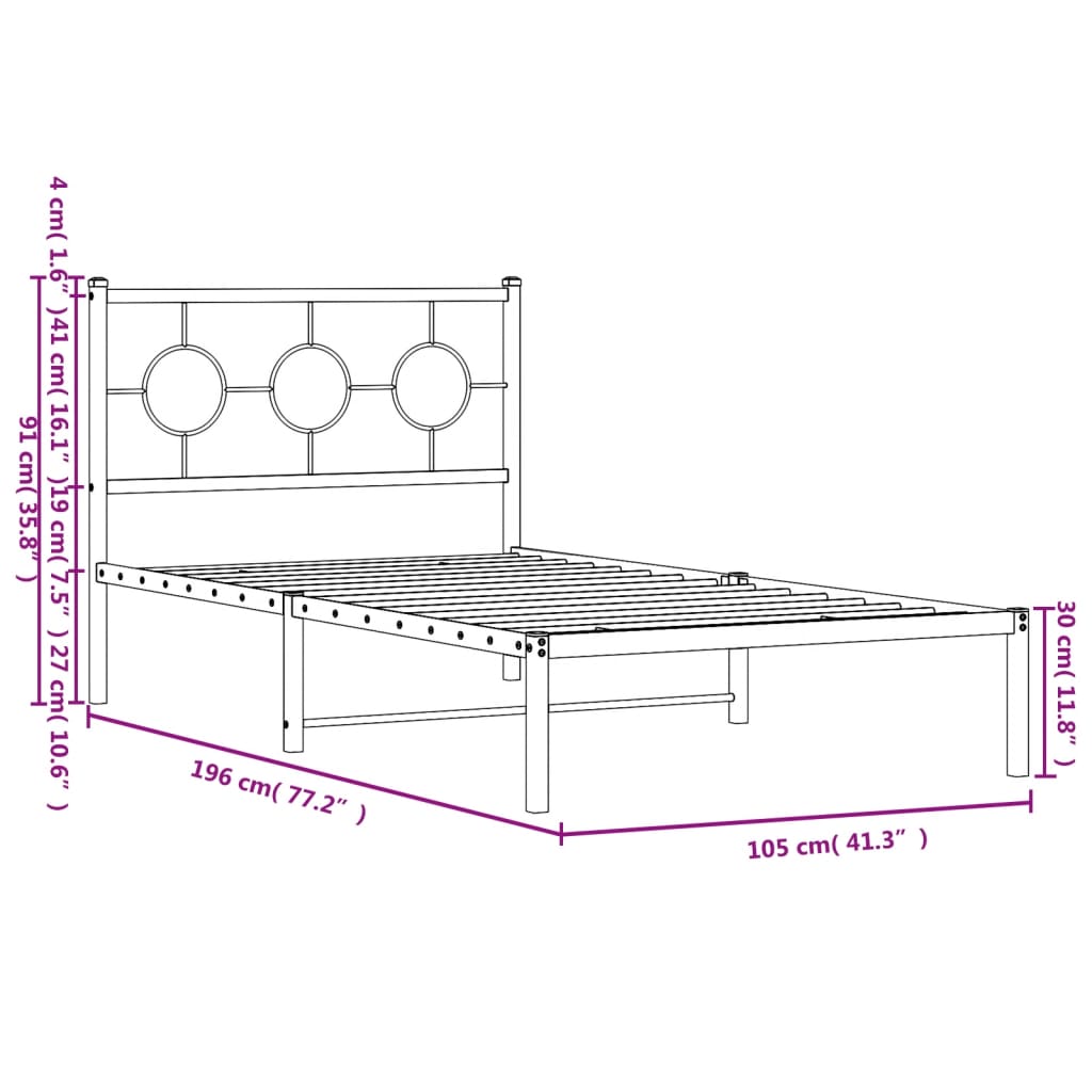 sengeramme med sengegavl 100x190 cm metal hvid