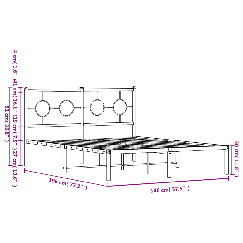 sengeramme med sengegavl 140x190 cm metal hvid