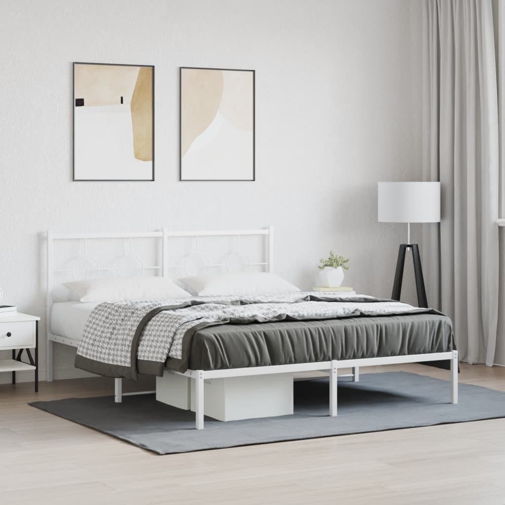 sengeramme med sengegavl 150x200 cm metal hvid