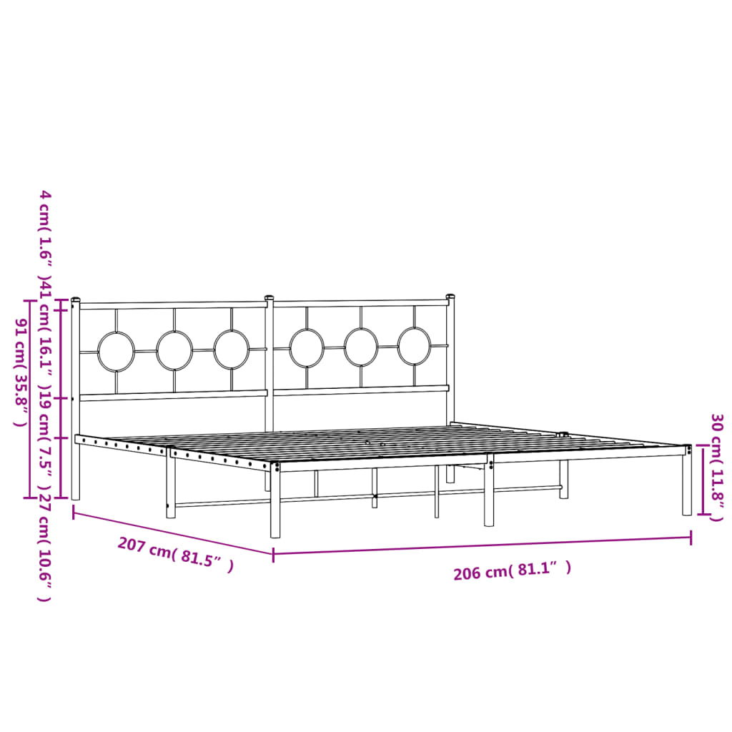 sengeramme med sengegavl 200x200 cm metal hvid