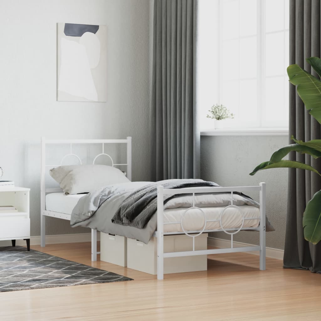 sengeramme med sengegavl og fodgærde 80x200 cm metal hvid