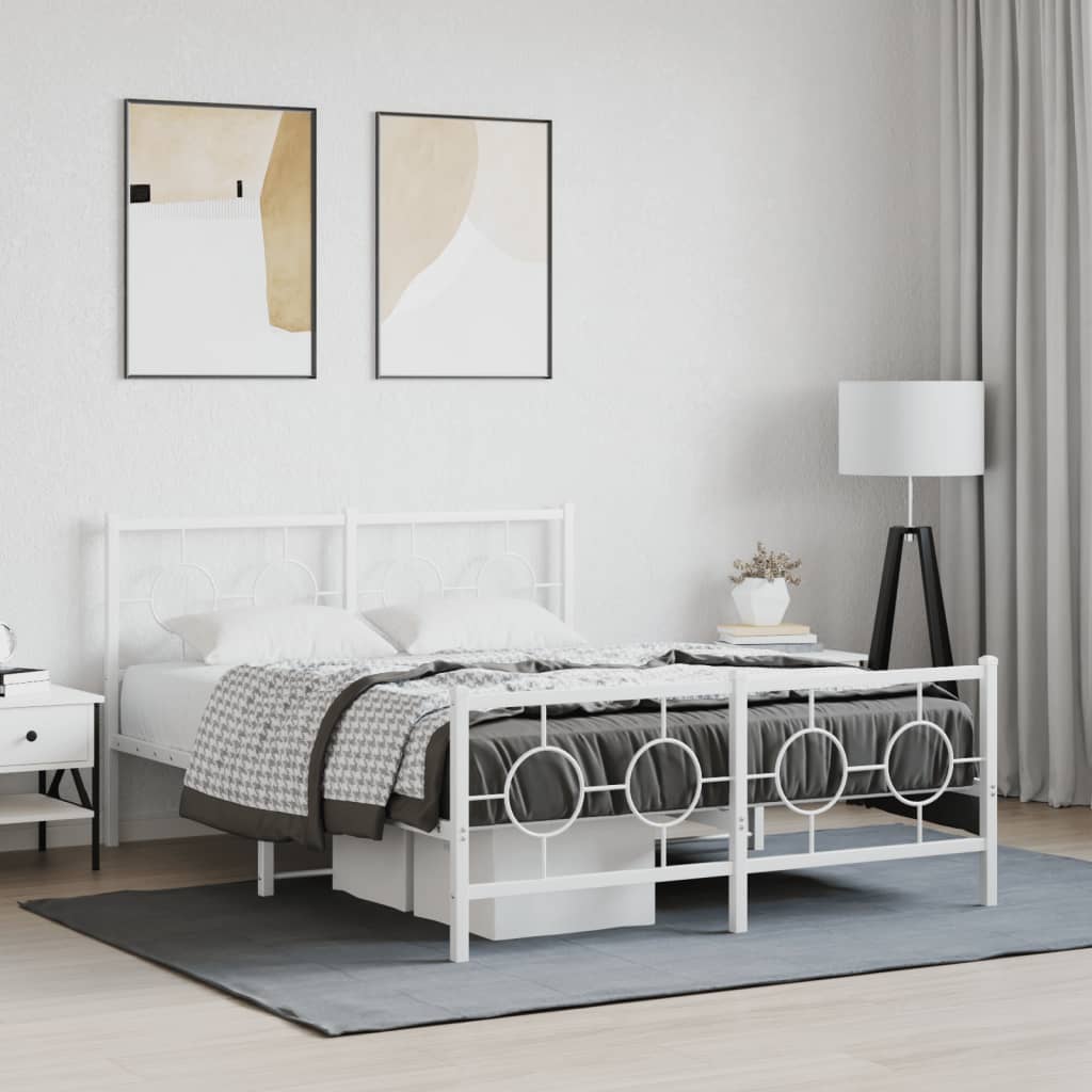 sengeramme med sengegavl og fodgærde 140x190 cm metal hvid
