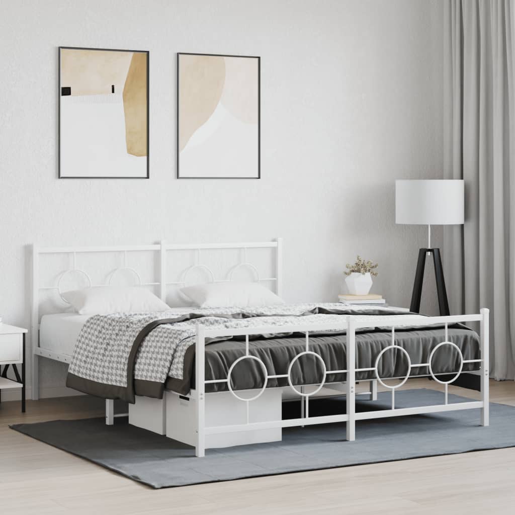 sengeramme med sengegavl og fodgærde 150x200 cm metal hvid