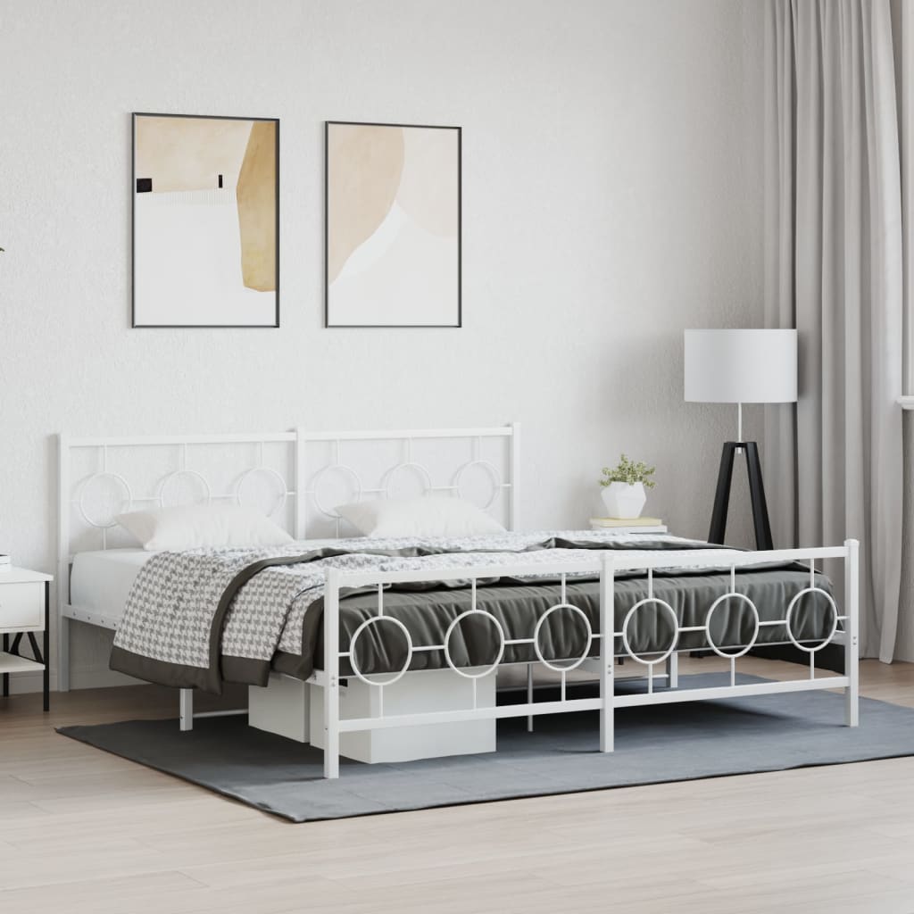 sengeramme med sengegavl og fodgærde 183x213 cm metal hvid