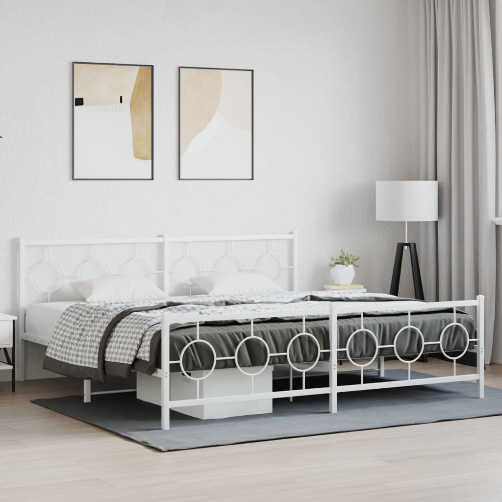 sengeramme med sengegavl og fodgærde 200x200 cm metal hvid