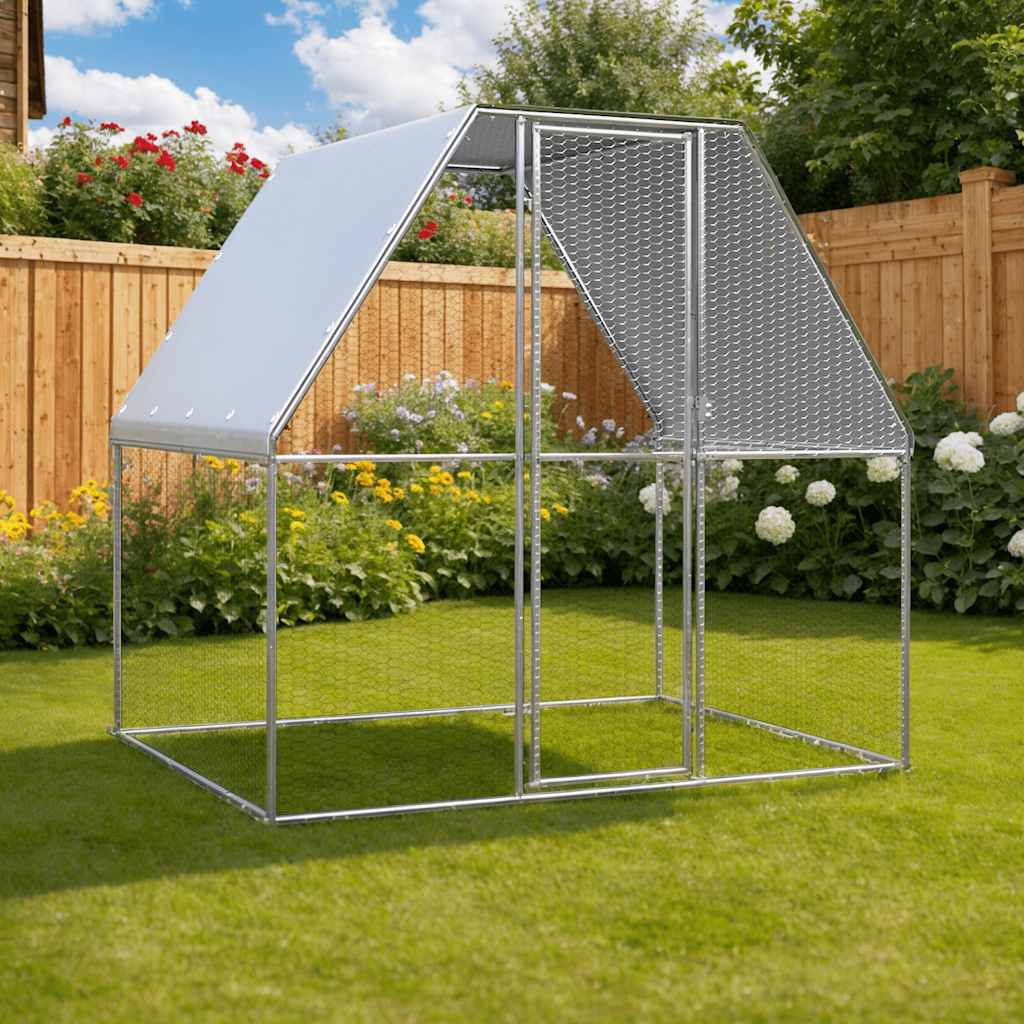 hønsebur 2x2x2 m galvaniseret stål sølvfarvet og grå