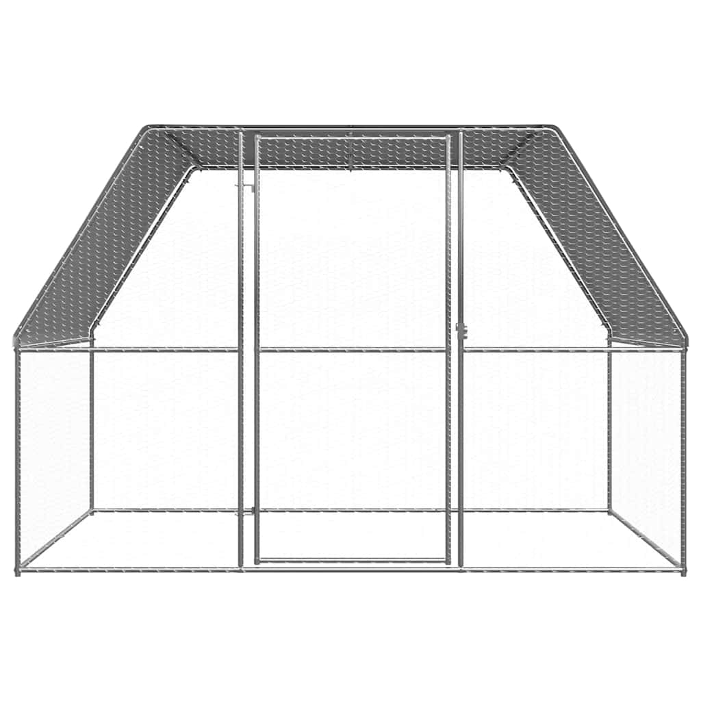 hønsebur 3x2x2 m galvaniseret stål sølvfarvet og grå