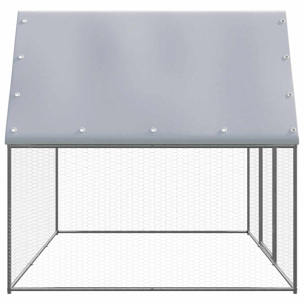 hønsebur 3x2x2 m galvaniseret stål sølvfarvet og grå