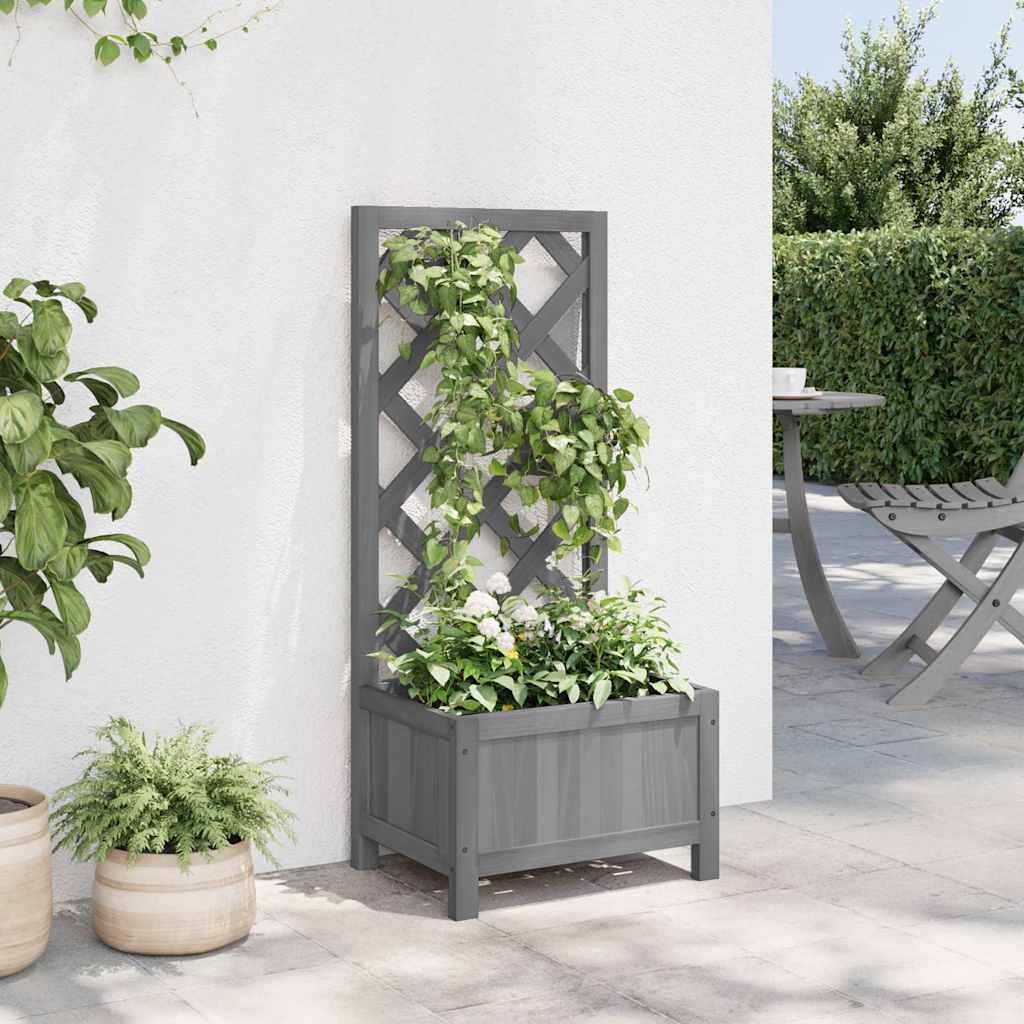 plantekasse med espalier grå 40x30x90 cm massivt grantræ