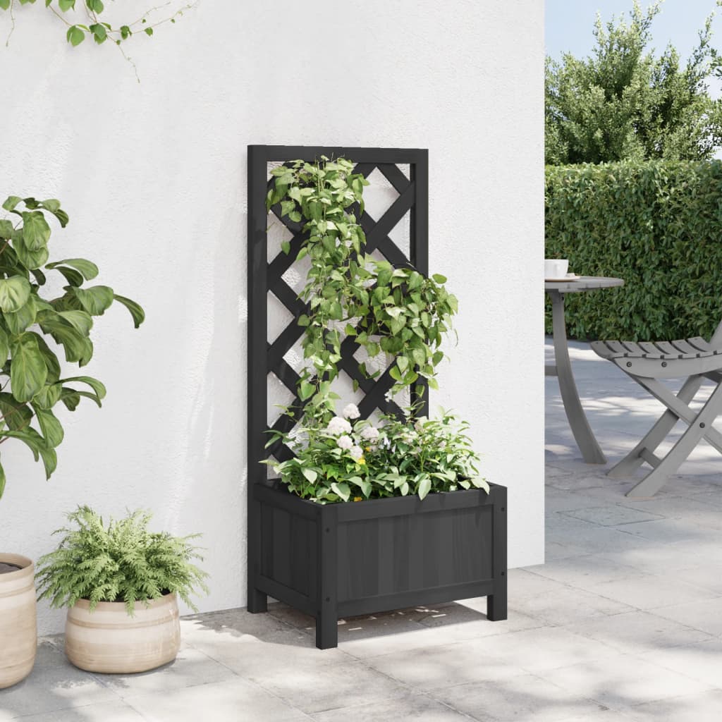 plantekasse med espalier sort 40x30x90 cm massivt grantræ