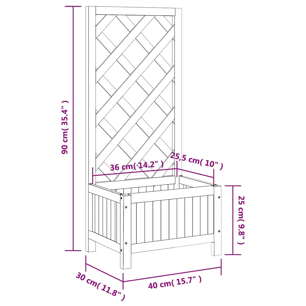plantekasse med espalier sort 40x30x90 cm massivt grantræ