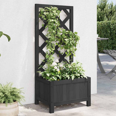 plantekasse med espalier sort 40x30x90 cm massivt grantræ