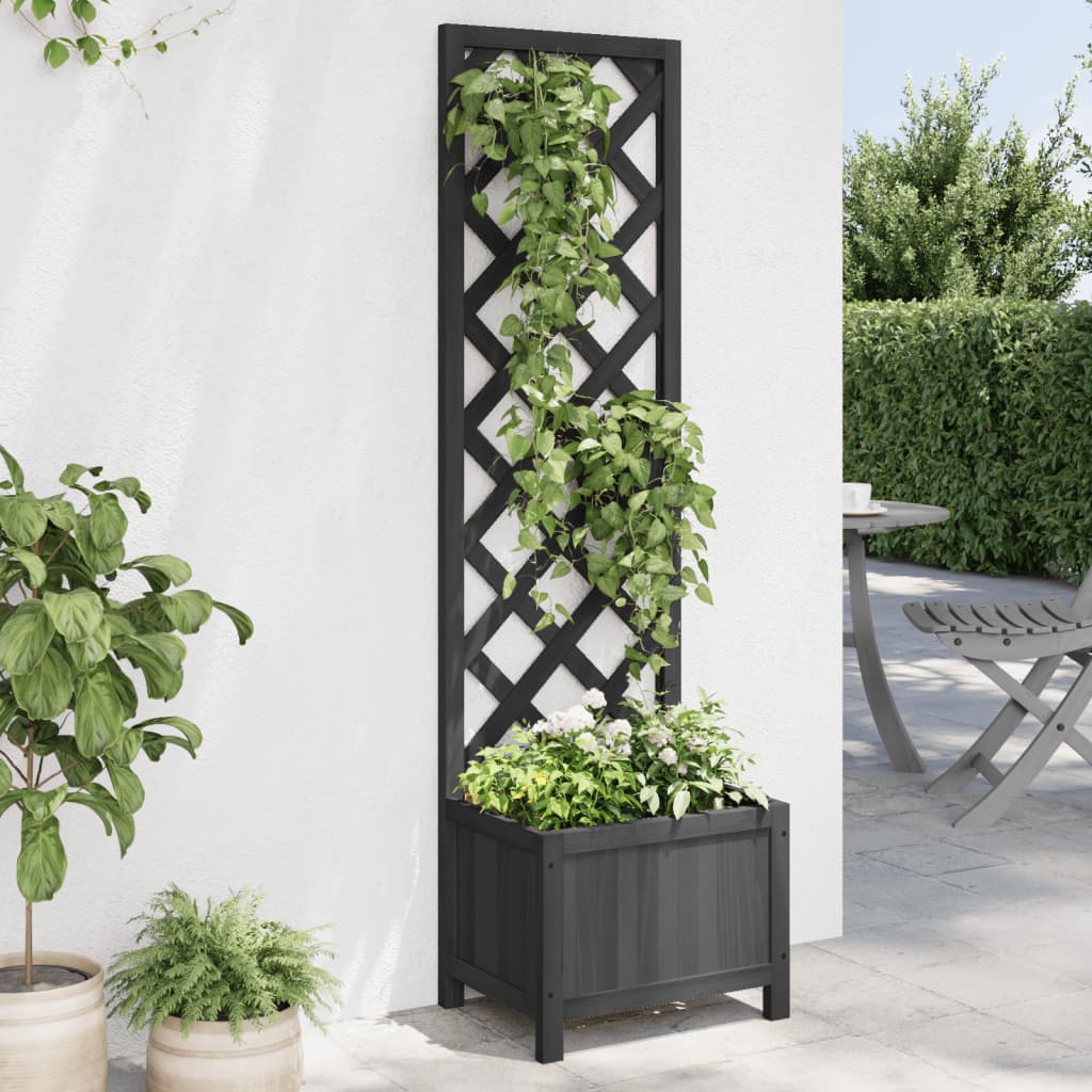 plantekasse med espalier sort 40x30x135 cm massivt grantræ