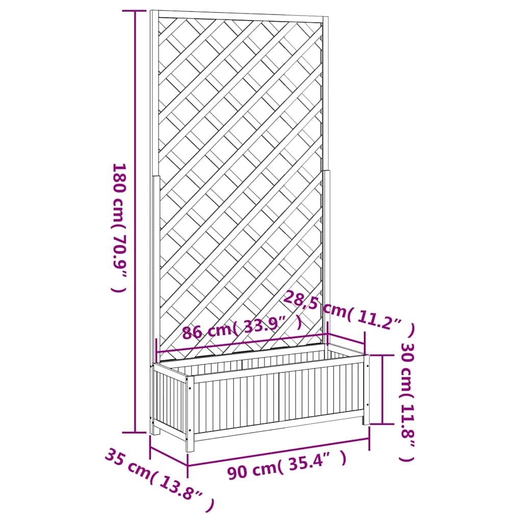 plantekasse med espalier brun 90x35x180 cm massivt grantræ