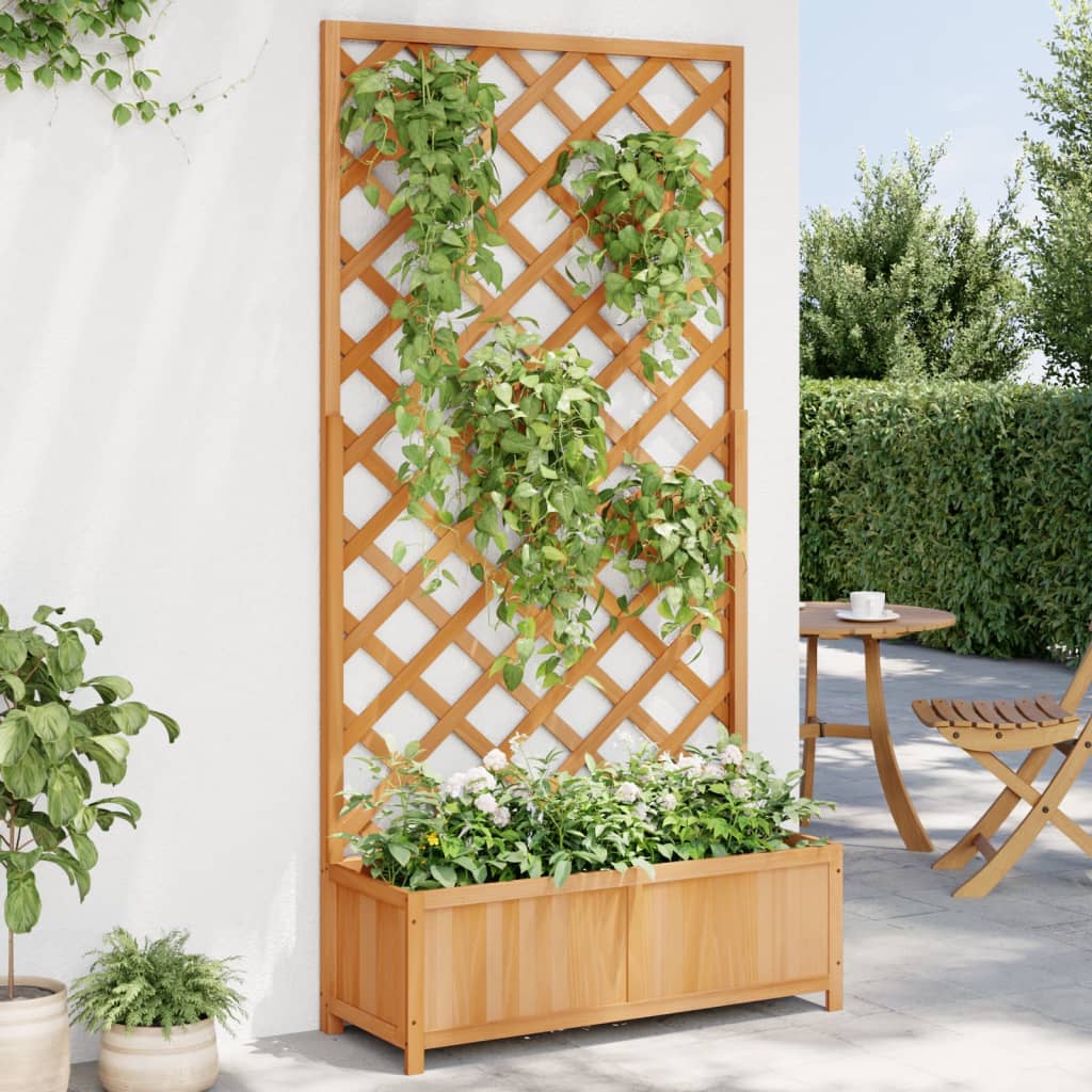 plantekasse med espalier brun 90x35x180 cm massivt grantræ