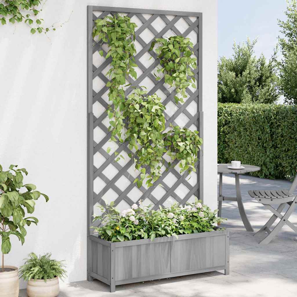 plantekasse med espalier grå 90x35x180 cm massivt grantræ