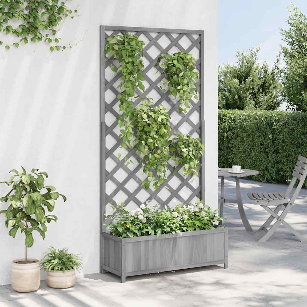 plantekasse med espalier grå 90x35x180 cm massivt grantræ