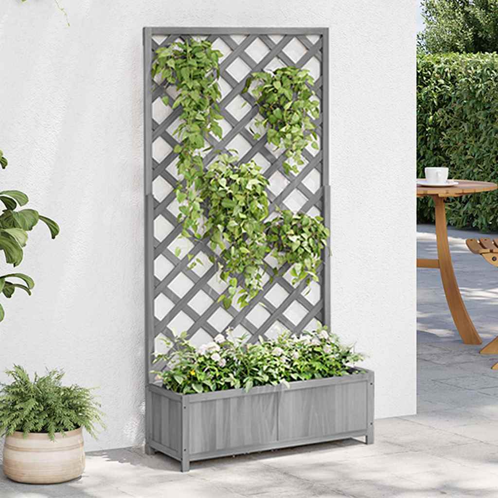 plantekasse med espalier grå 90x35x180 cm massivt grantræ
