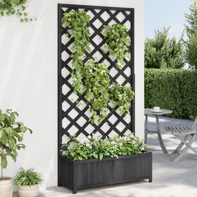 plantekasse med espalier sort 90x35x180 cm massivt grantræ