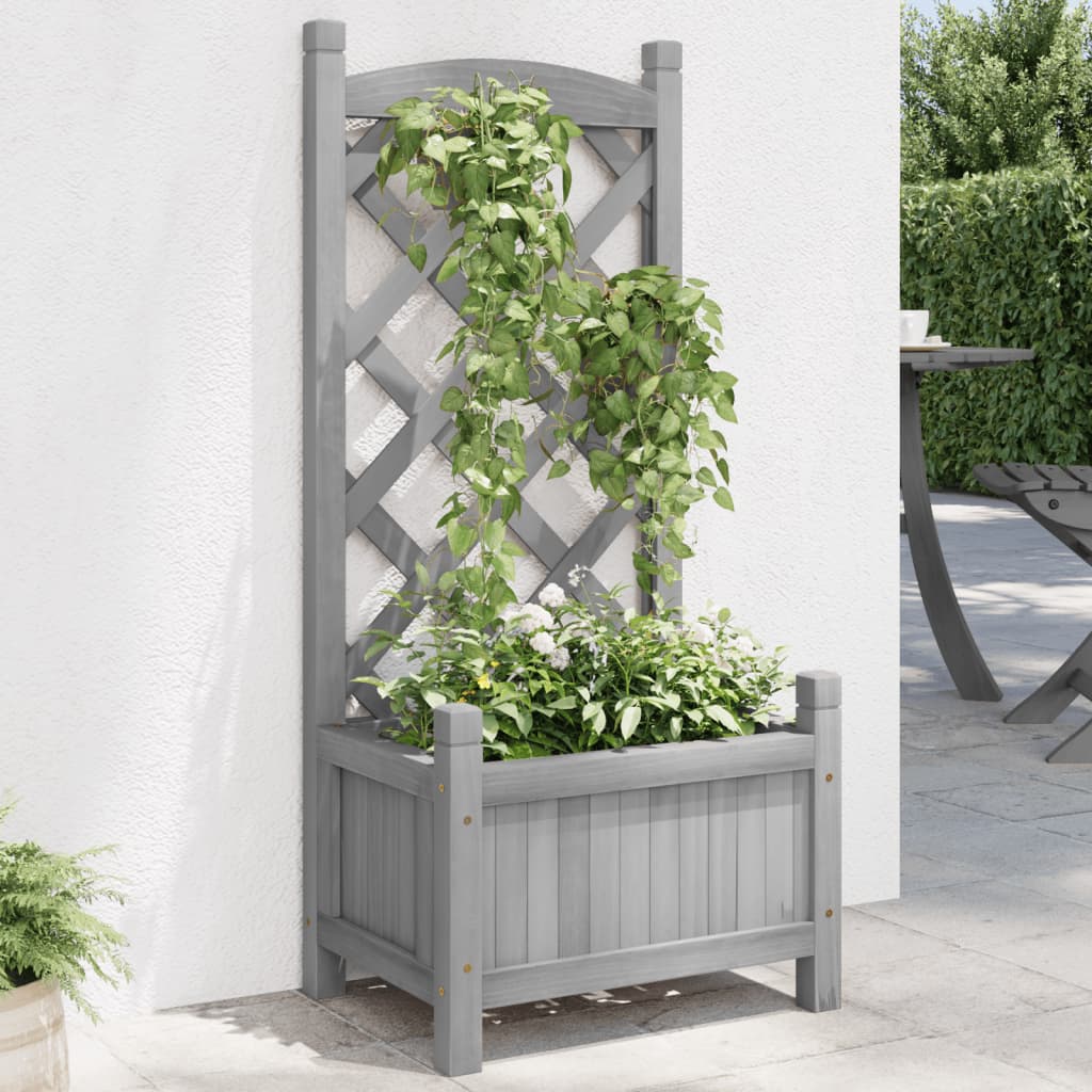 plantekasse med espalier grå 40x30x90 cm massivt grantræ