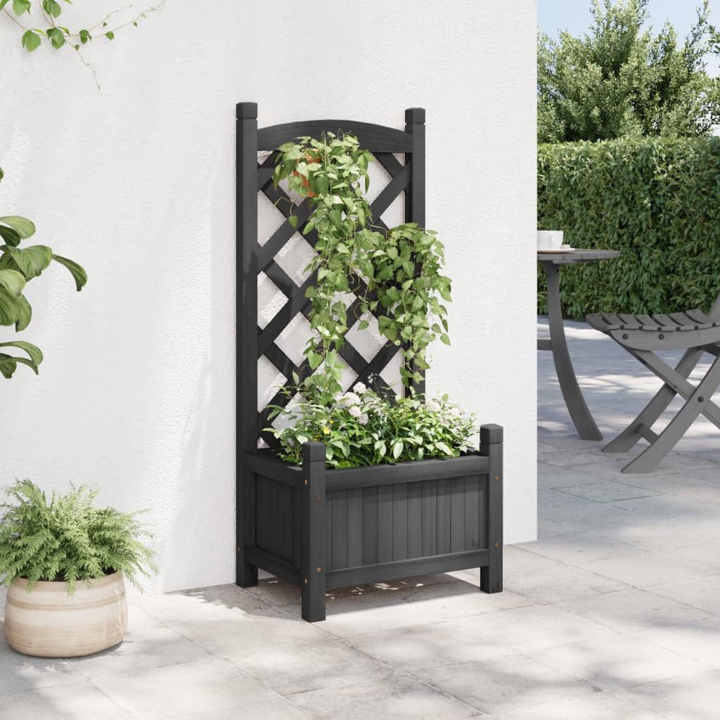 plantekasse med espalier sort 40x30x90 cm massivt grantræ