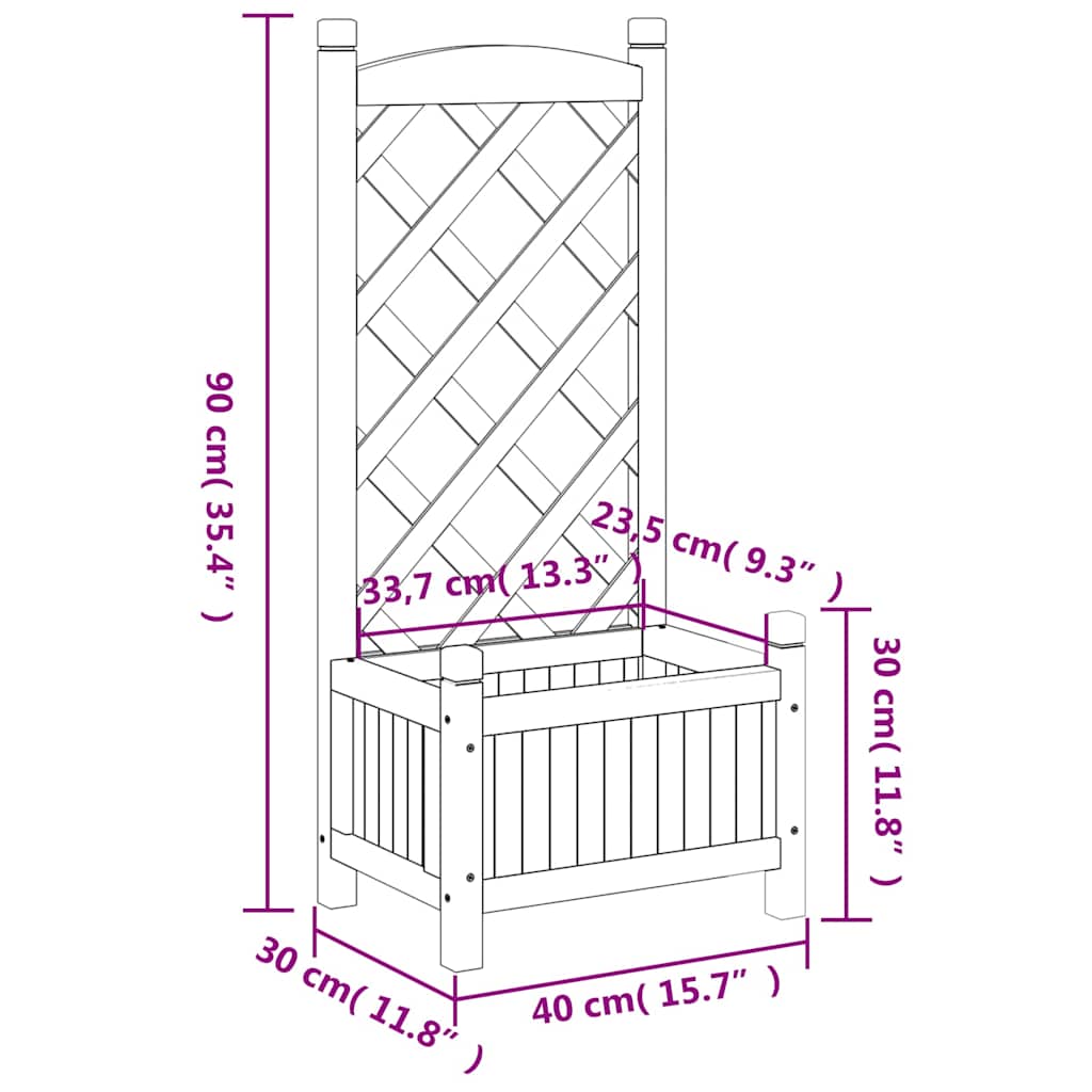 plantekasse med espalier sort 40x30x90 cm massivt grantræ