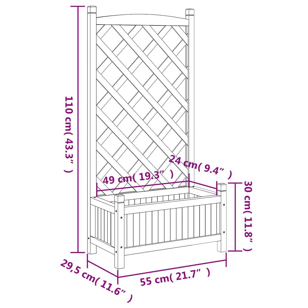 plantekasse med espalier grå 55x29,5x110 cm massivt grantræ