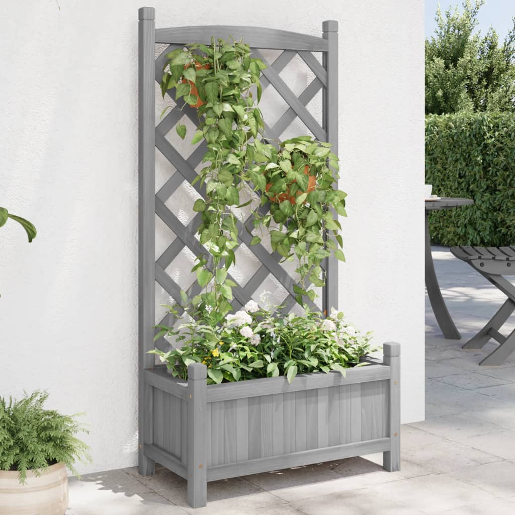 plantekasse med espalier grå 55x29,5x110 cm massivt grantræ