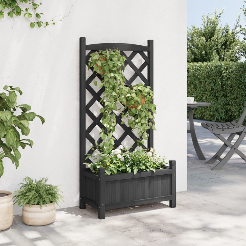 plantekasse med espalier sort 55x29,5x110 cm massivt grantræ