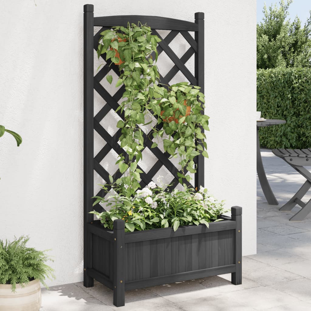 plantekasse med espalier sort 55x29,5x110 cm massivt grantræ