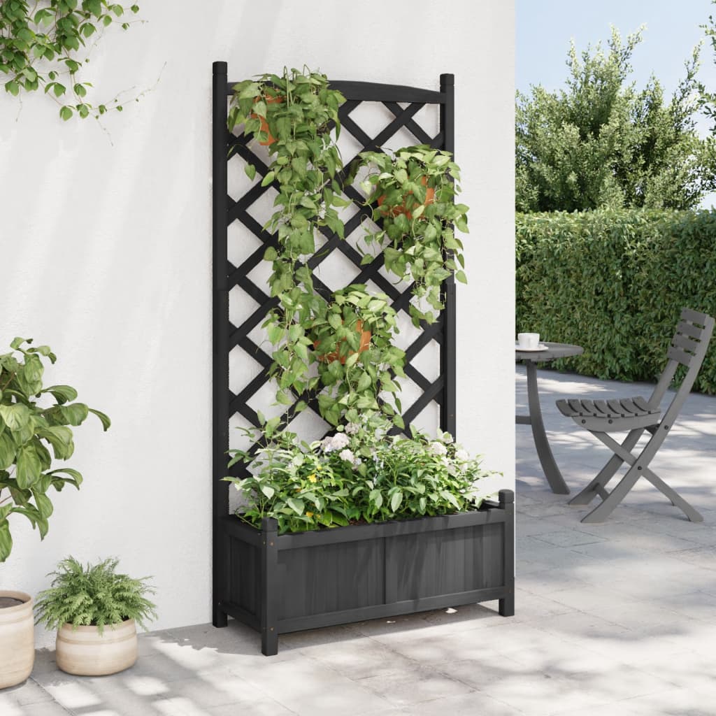 plantekasse med espalier sort 75 x 35 x 150 cm massivt grantræ