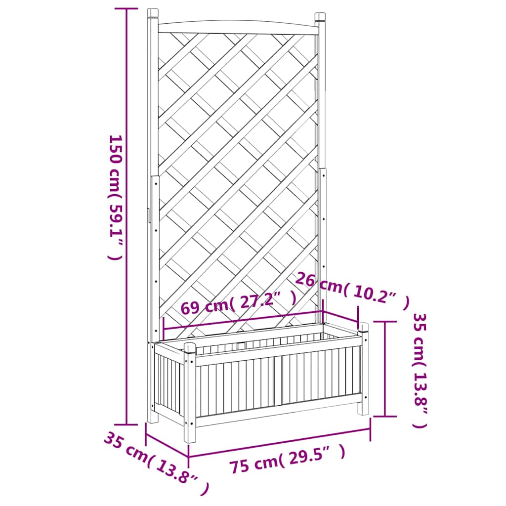 plantekasse med espalier sort 75 x 35 x 150 cm massivt grantræ