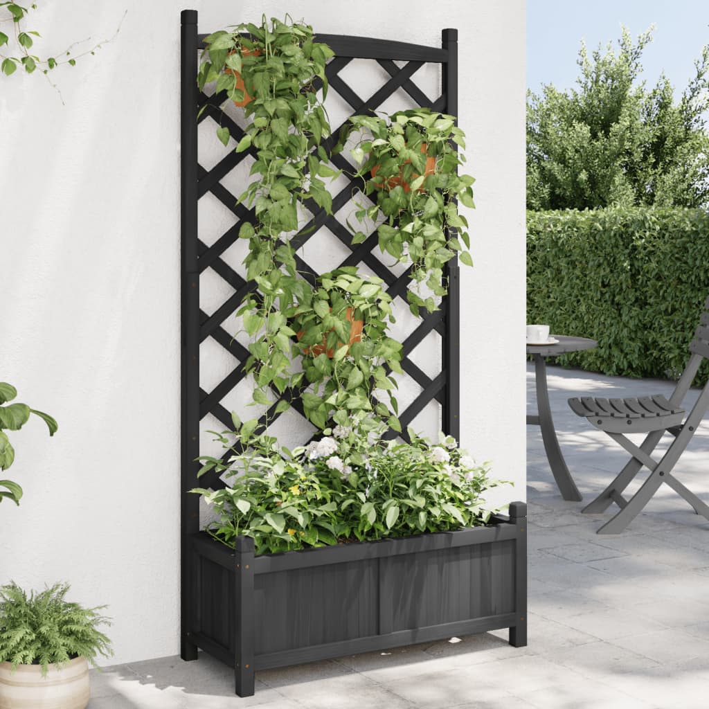 plantekasse med espalier sort 75 x 35 x 150 cm massivt grantræ
