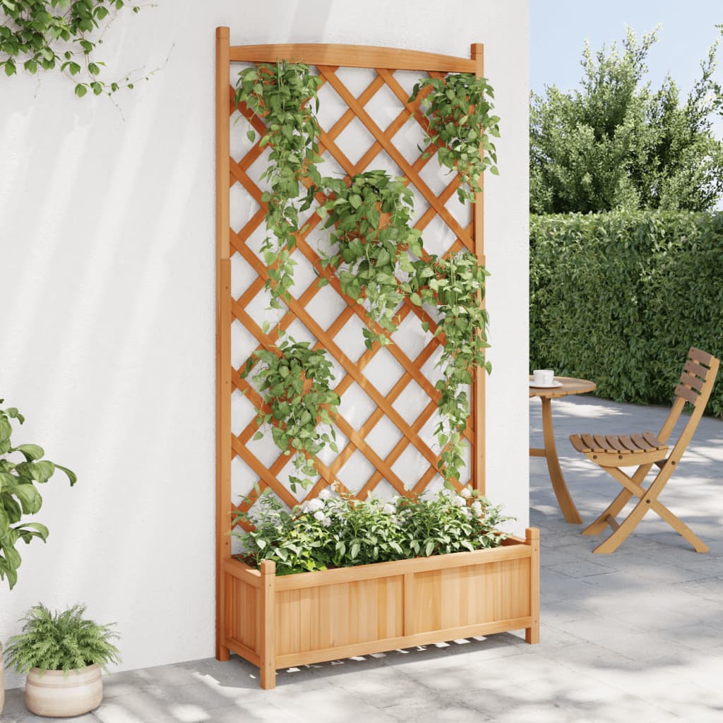plantekasse med espalier brun 90x35x180 cm massivt grantræ