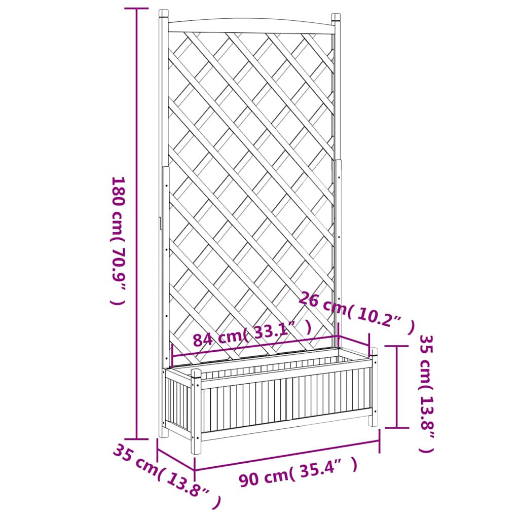 plantekasse med espalier brun 90x35x180 cm massivt grantræ